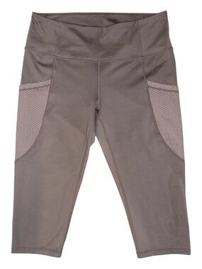 Zella Gray High-Waist Cropped Athletic Leggings with Side Mesh Pockets Sz Large